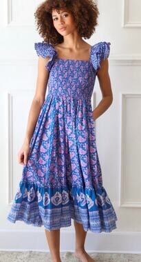 Mille Olympia Midi Dress Carnaby Floral Cotton Getaway Vacation Women's S